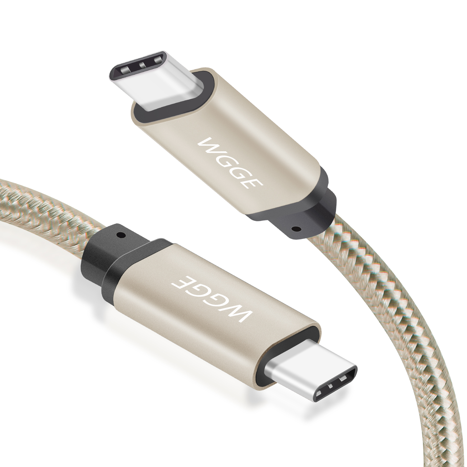 WGGE METAL USB C 3.1 Type-C to USB C 3.1 Type-C Cable Nylon braiding with Fast charging (Gen1)(Gold）