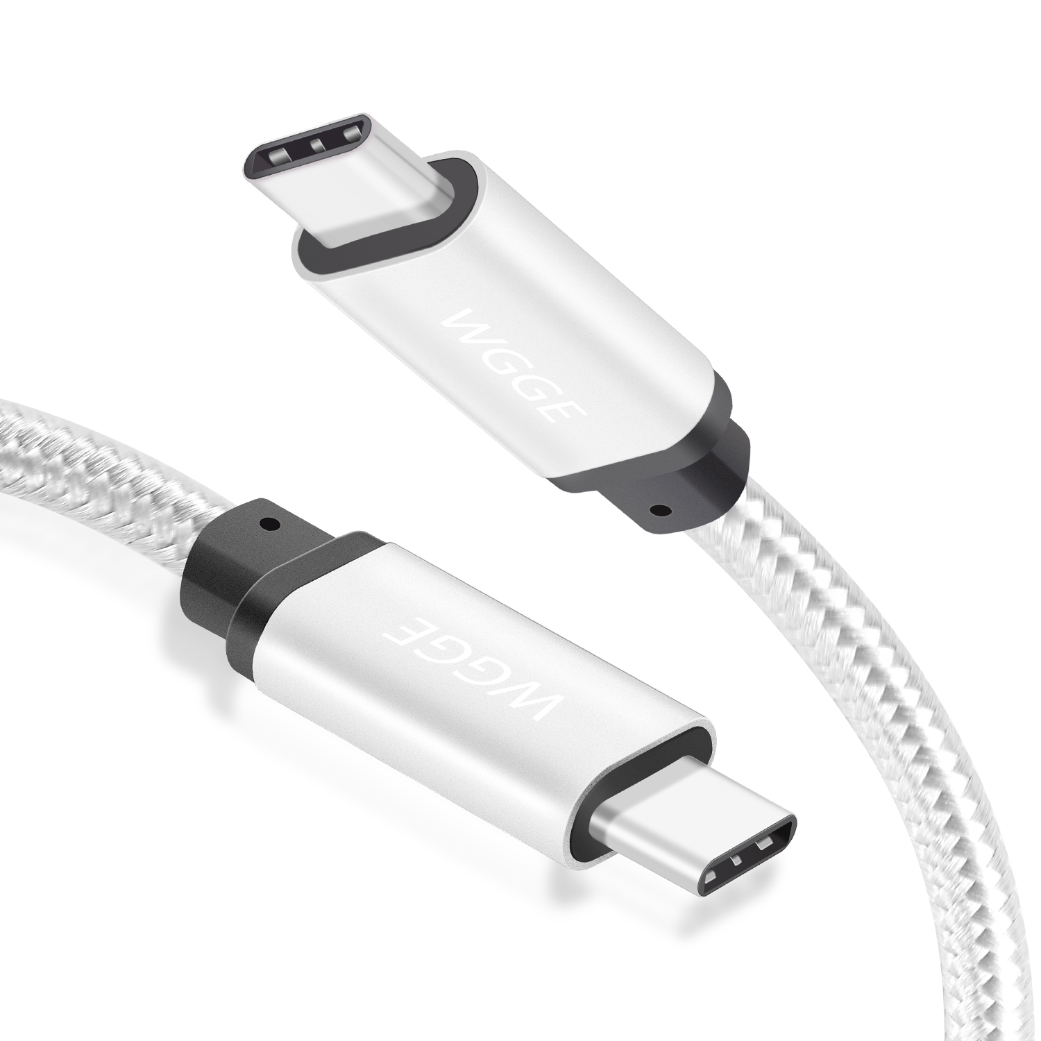 WGGE METAL USB C 3.1 Type-C to USB C 3.1 Type-C Cable Nylon braiding with Fast charging (Gen1)(Sliver)