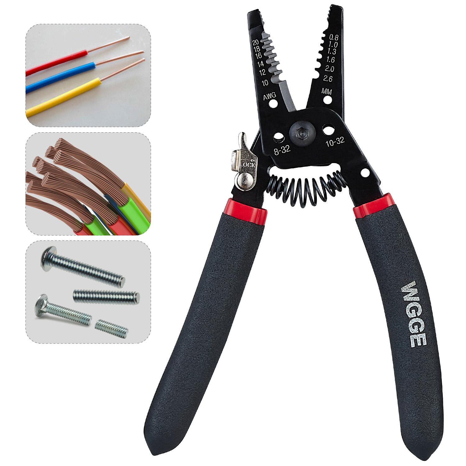 WGGE WG-013 Wire Stripper and Cutter 7'' ,Cuts, strips wire and loops 10-20 AWG Solid and (0.8-2.6mm) Stranded