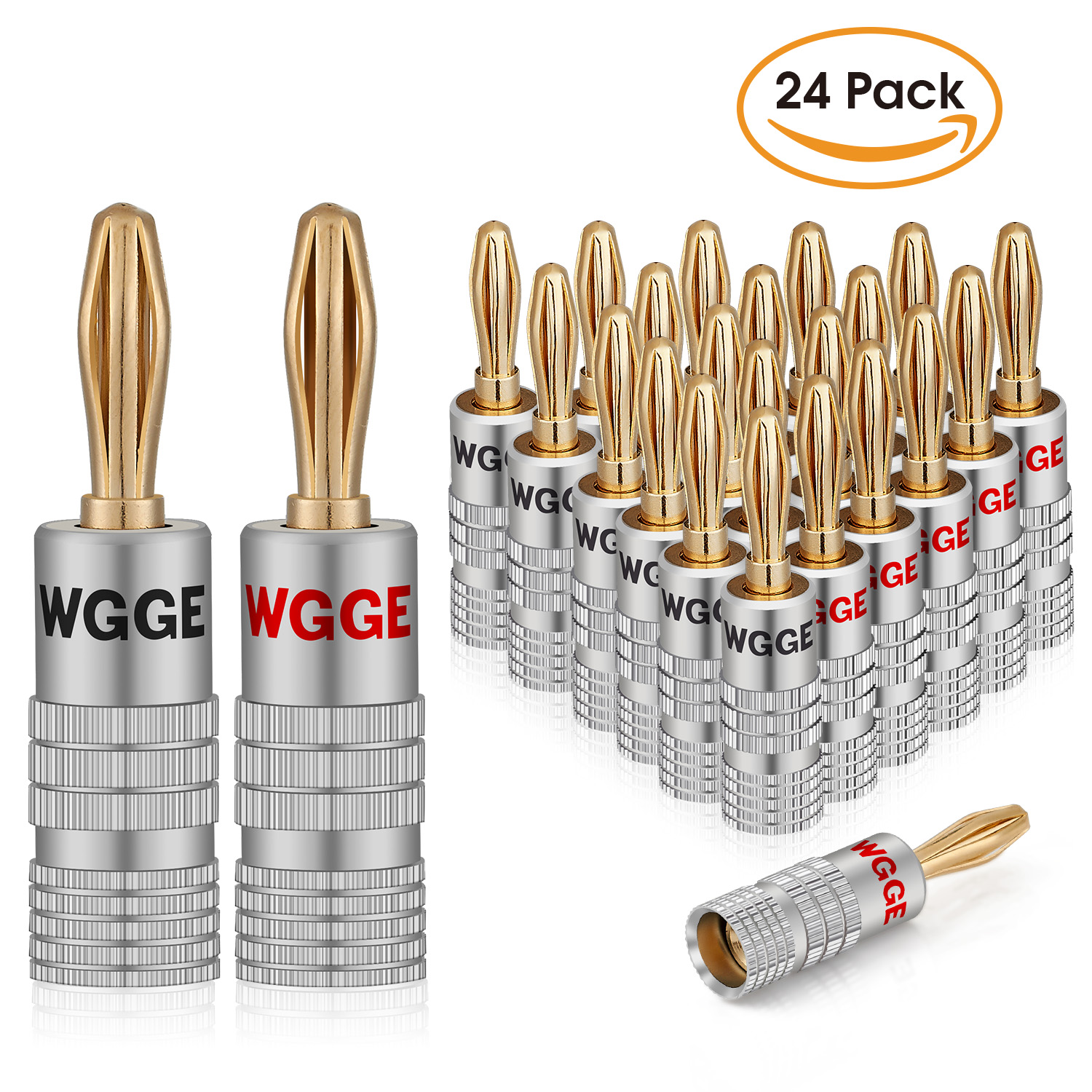 WGGE WG-009 Banana Plugs Audio Jack Connector, 24k Gold Dual Screw Lock Speaker Connector