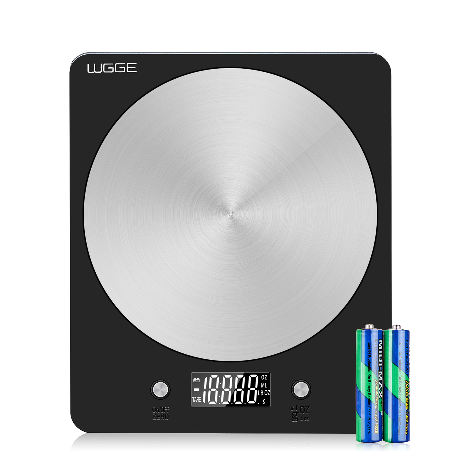 Digital Kitchen Scale WGGE Stainless Steel High Accuracy Multifunction Digital Food Scale or Weight Scale Grams and Ounces with LCD Display (Capacity:11LB/5KG)