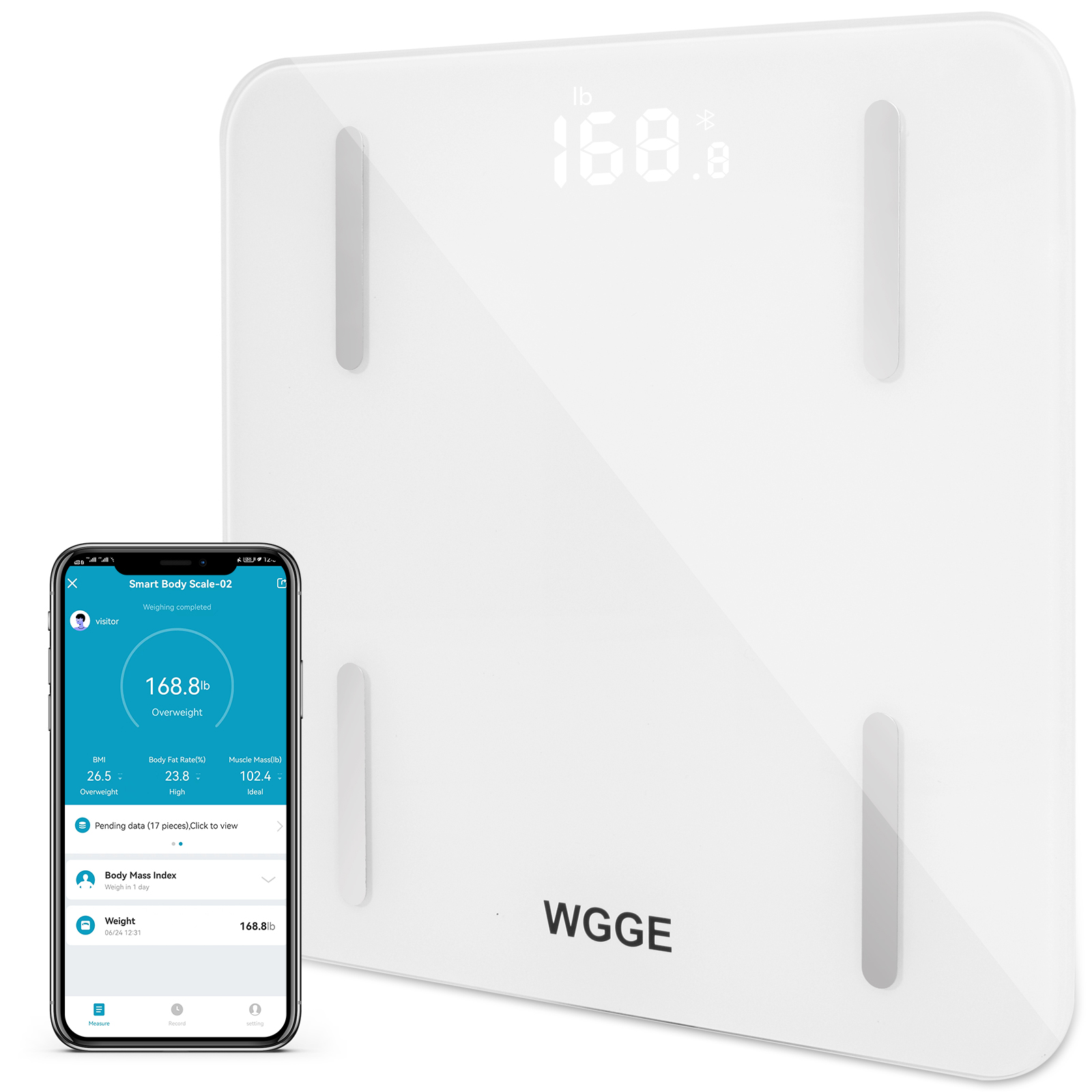 WGGE Bluetooth Body Fat Scale, Smart Digital Bathroom Scale Highly